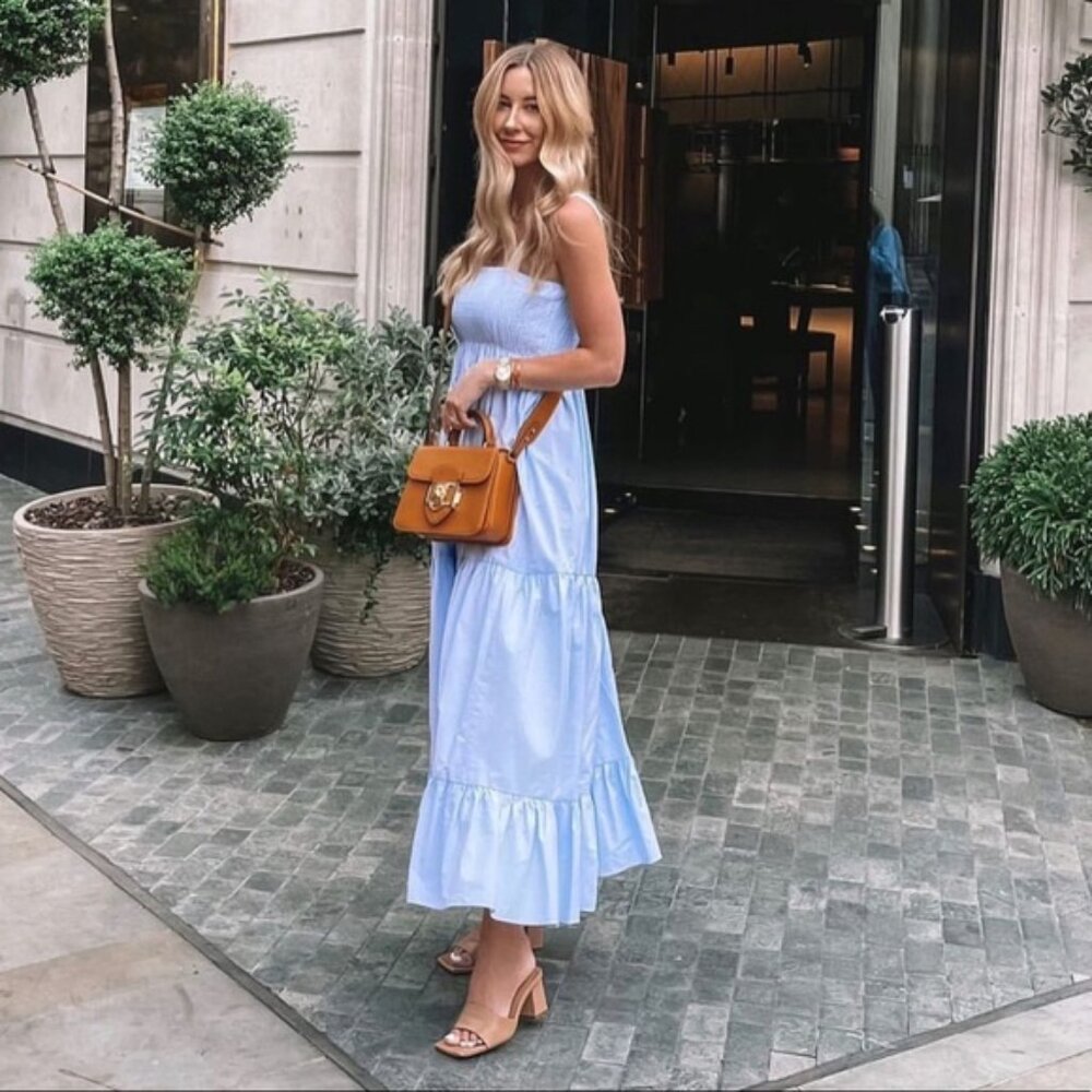 Zara Tiered Blue Midi Dress